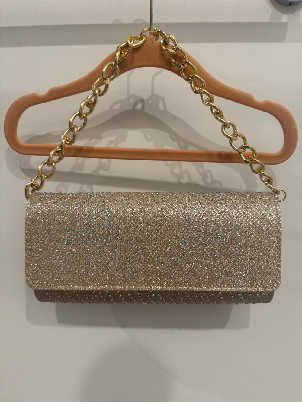 Jessica McClintock Gold Crystal-Embellished Chain Clutch